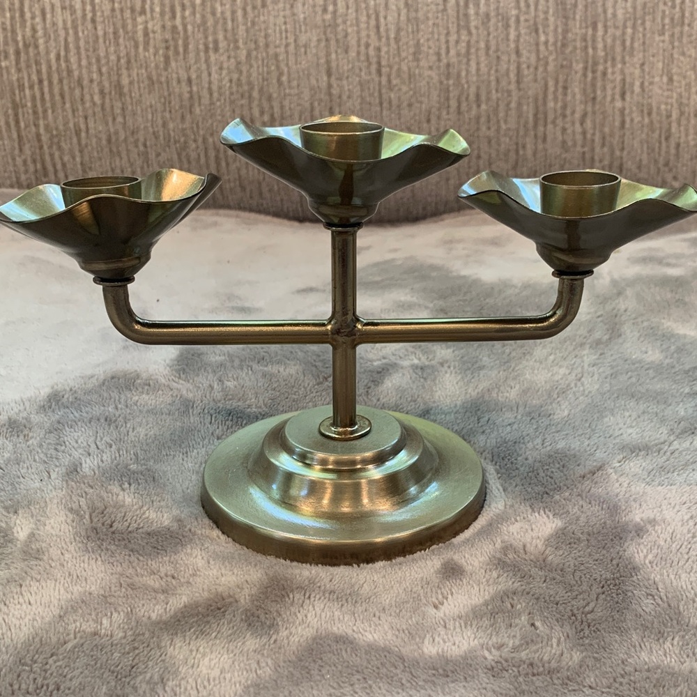 Elegant Brass Colored Triple Candle Holder